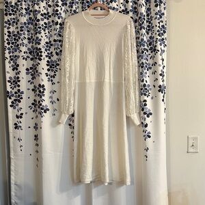 Nina Leonard Cream Long Sleeve Dress